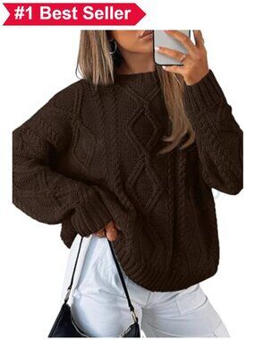 👚 Oversized Cable Knit Crew Neck Pullover Sweater Long Sleeve Fall Winter